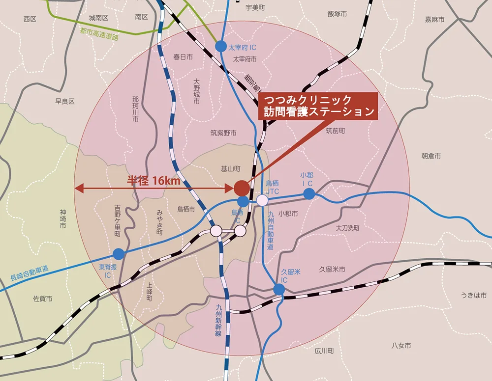 訪問看護ステーション鳥栖 対象範囲マップ